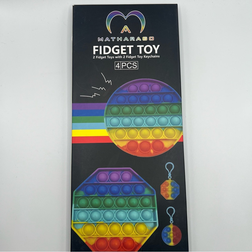 NEW 4pc Rainbow Fidget Toys Set - 2 Fidget Toys & 2 Fidget Toy Ketchains